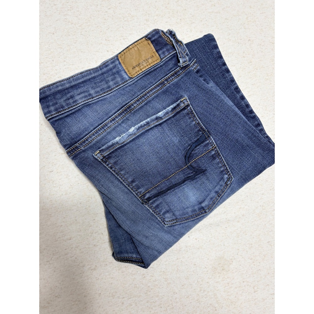 American Eagle Super‎ Stretch Skinny Jeans Medium Wash Blue Denim Mens 33x29